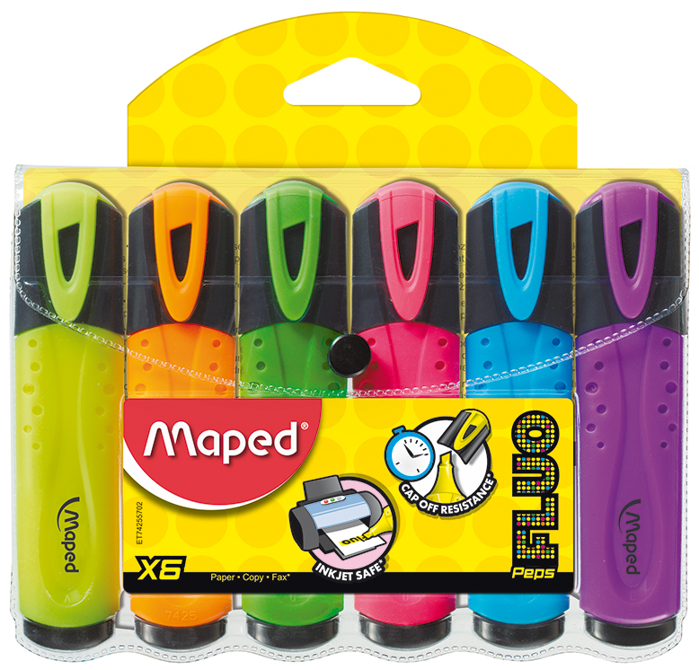 טוש (מרקר) הדגשה - 6  צבעים בחבילה MAPED