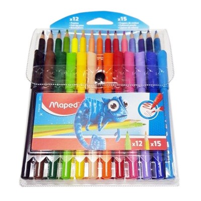12 עפרונות צבעוניים + 15 טושים MAPED